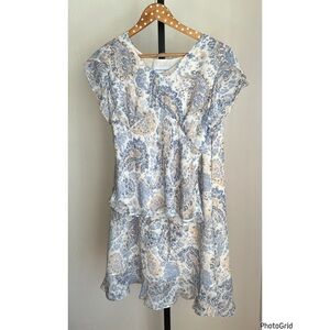 Jaclyn Smith 2 Piece Top Paisley Blue Tan Skirt Set Y2K